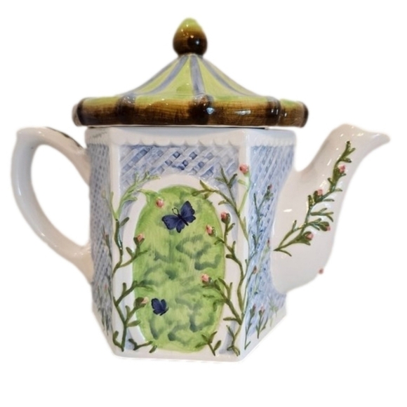 Winterthur By Enesco Gazebo Trellis Floral Butterfly Ceramic Teapot with Lid 8" - Picture 1 of 11